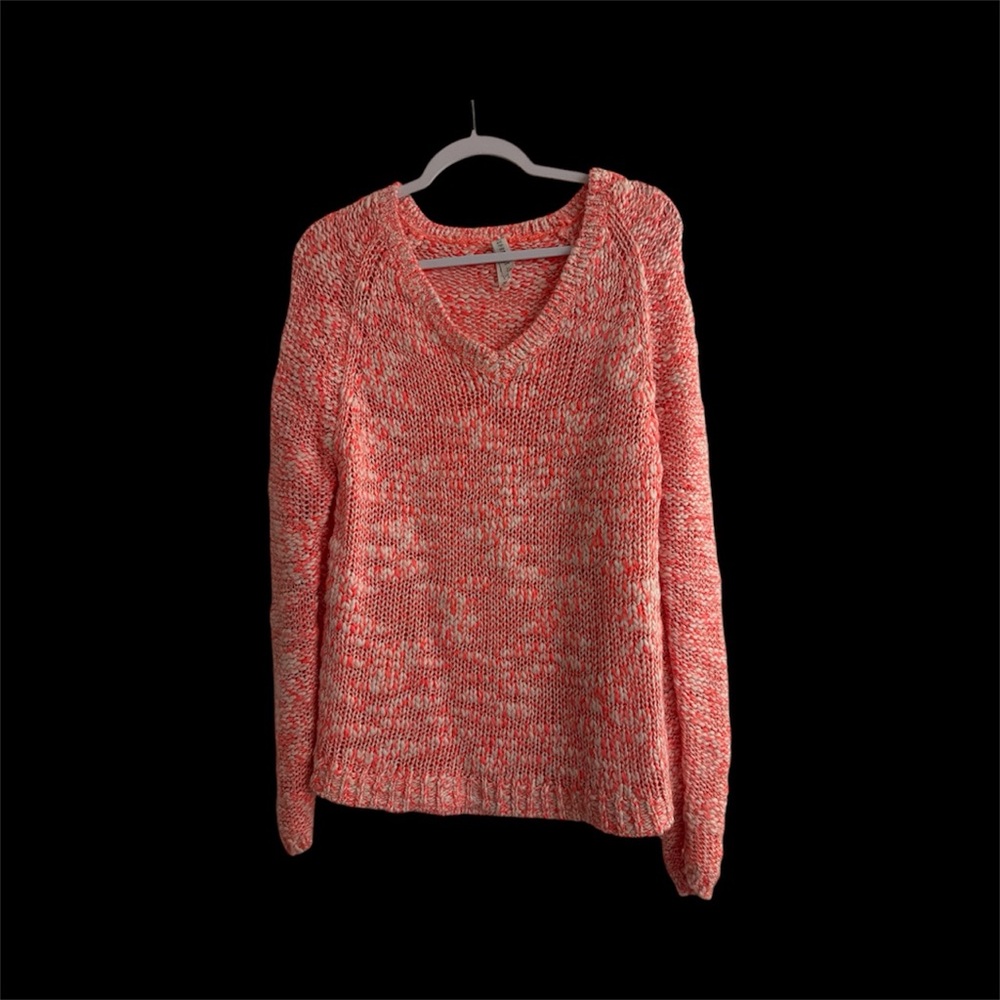 Aeropostale XL Pink Coral White Marled V-Neck Knit Sweater
